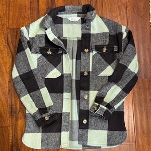 Girls Black and Green Plaid Shacket
